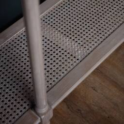 Wyld Haus Laurelbrook Large Console Table Grey Wood with Woven Rattan Shelf - thumbnail 5