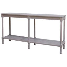 Wyld Haus Laurelbrook Large Console Table Grey Wood with Woven Rattan Shelf - thumbnail 3