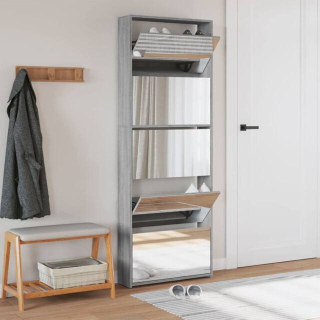 Berkfield Home Shoe Cabinet with Mirror 5-Layer Grey Sonoma 63x17x169.5 cm - image 1