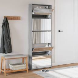 Berkfield Home Shoe Cabinet with Mirror 5-Layer Grey Sonoma 63x17x169.5 cm - thumbnail 1