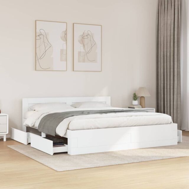 Berkfield Home Bed Frame with Headboard without Mattress White 200x200 cm - image 1