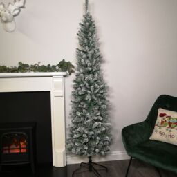 Samuel Alexander 6.5ft (2m) Premier Snow Flocked PVC Spruce Pine Slim Christmas Tree in Green - thumbnail 1