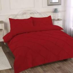 Homes-Linen Luxury Alexandra Pintuck Pleated Duvet Cover Set in Red - Size: Single