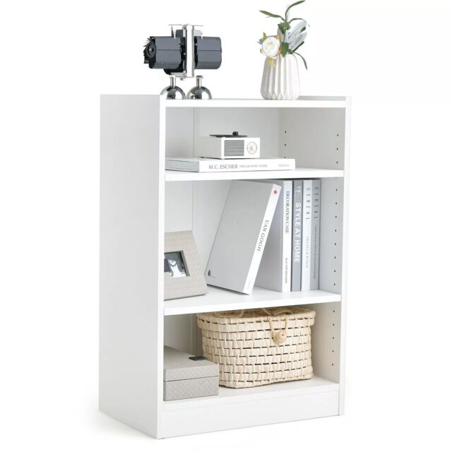 Costway 3-Tier Adjustable Bookcase Bookshelf Modern Display Cabinet w/ Anti-toppling Device in White - image 1