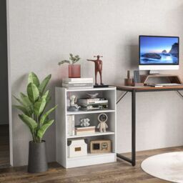 Costway 3-Tier Adjustable Bookcase Bookshelf Modern Display Cabinet w/ Anti-toppling Device in White - thumbnail 4
