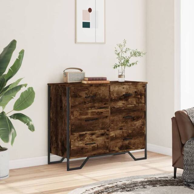 Berkfield Home Decorative Chest of Drawers Smoked Oak 91x35.5x74.5 cm Engineered wood in Brown - image 1
