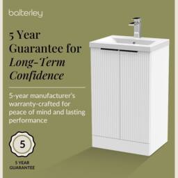 Balterley Fluted Front 2 Soft Close Door Vanity Basin Unit, Satin White, 500mm in White - thumbnail 6