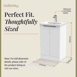 Balterley Fluted Front 2 Soft Close Door Vanity Basin Unit, Satin White, 500mm in White - thumbnail 5