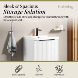 Balterley Fluted Front 2 Soft Close Door Vanity Basin Unit, Satin White, 500mm in White - thumbnail 2