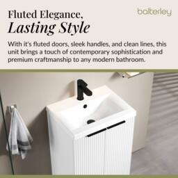 Balterley Fluted Front 2 Soft Close Door Vanity Basin Unit, Satin White, 500mm in White - thumbnail 3