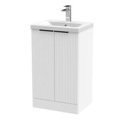 Balterley Fluted Front 2 Soft Close Door Vanity Basin Unit, Satin White, 500mm in White - thumbnail 1