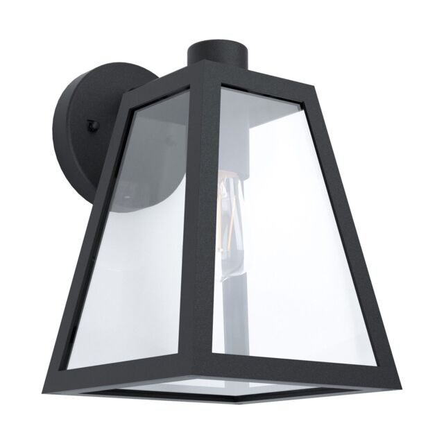 Loops IP44 Outdoor Wall Light Black Trapeze Lantern 1 x 60W E27 Bulb Porch Lamp - image 1