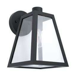 Loops IP44 Outdoor Wall Light Black Trapeze Lantern 1 x 60W E27 Bulb Porch Lamp - thumbnail 1