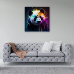 Warren Reed - Designer Panda Face Splashart Colourful Canvas in Blue - Size: w10 inch x h10 inch - thumbnail 4