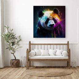 Warren Reed - Designer Panda Face Splashart Colourful Canvas in Blue - Size: w10 inch x h10 inch - thumbnail 3