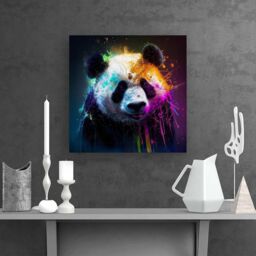Warren Reed - Designer Panda Face Splashart Colourful Canvas in Blue - Size: w10 inch x h10 inch - thumbnail 2