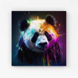Warren Reed - Designer Panda Face Splashart Colourful Canvas in Blue - Size: w10 inch x h10 inch - thumbnail 1
