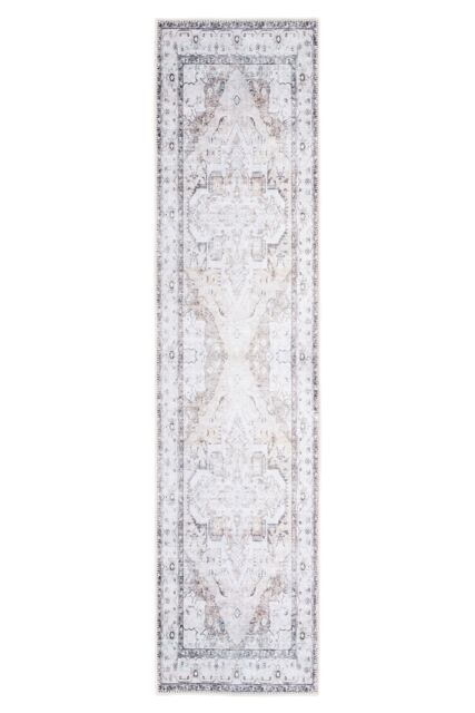 Kukoon Light Beige Distressed Hallway Runner Rug Non Slip & Washable in Off-White - Size: 80 cm x 300 cm - image 1