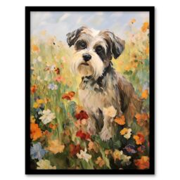 "Artery8 Wall Art Print Shih Tzu In Wildflower Field Claude Monet Style Dog Oil Painting Art Framed in Black - Size: W12"" x H16""" - thumbnail 1
