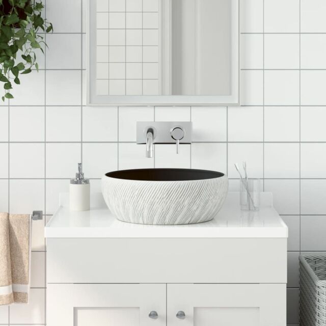 Berkfield Home Countertop Basin Black & Grey Round Œ¶41x14 cm Ceramic - Size: 41x14 cm - image 1