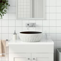 Berkfield Home Countertop Basin Black & Grey Round Œ¶41x14 cm Ceramic - Size: 41x14 cm