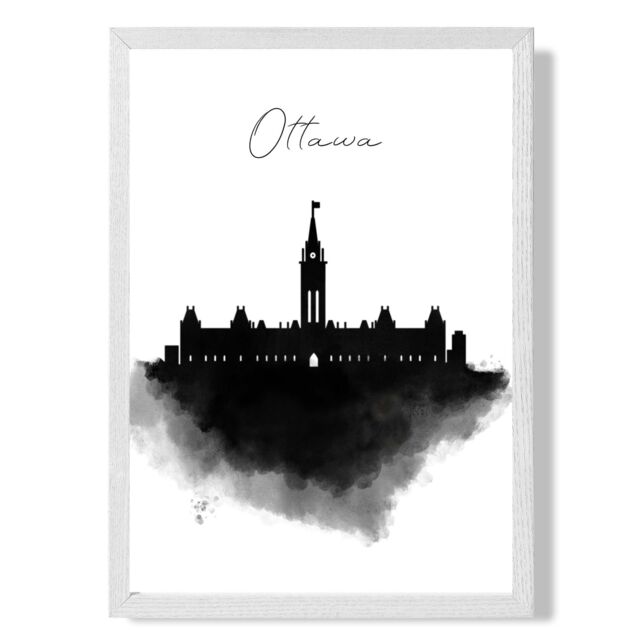 ARTZE Ottawa Watercolour Skyline City Framed Print SIZE: A4 with White Frame in Black - image 1
