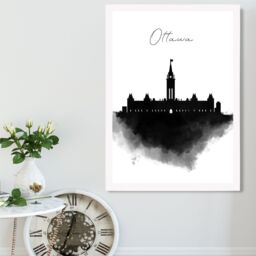 ARTZE Ottawa Watercolour Skyline City Framed Print SIZE: A4 with White Frame in Black - thumbnail 2