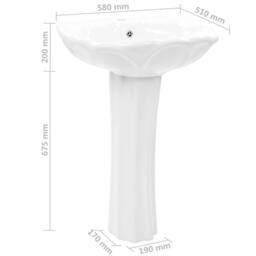 Berkfield Home Elegant Freestanding Basin with Pedestal Ceramic White 580x510x200mm - thumbnail 7