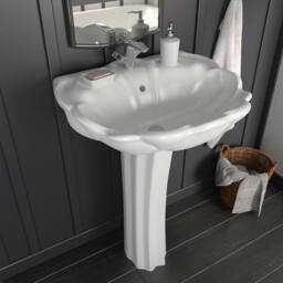 Berkfield Home Elegant Freestanding Basin with Pedestal Ceramic White 580x510x200mm - thumbnail 2