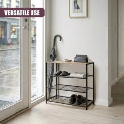 KORVIXA 3 Tier Metal Shoe Rack with Wooden Seat in Black - Size: 100 cm x 100 cm - thumbnail 3