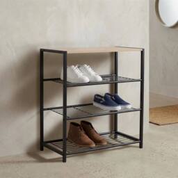 KORVIXA 3 Tier Metal Shoe Rack with Wooden Seat in Black - Size: 100 cm x 100 cm - thumbnail 4