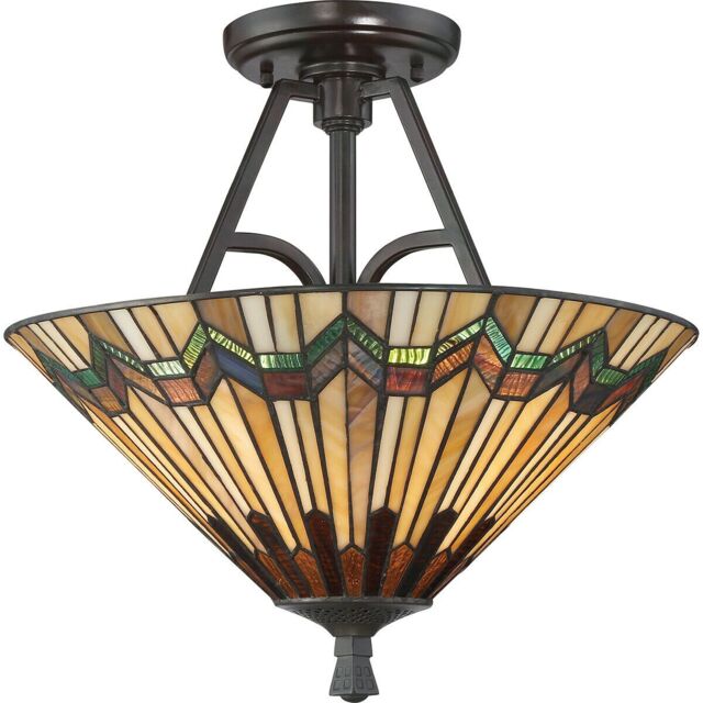 Loops 2 Bulb Semi Flush UpLighter Tiffany Style Glass Valiant Bronze LED E27 60W in Clear
