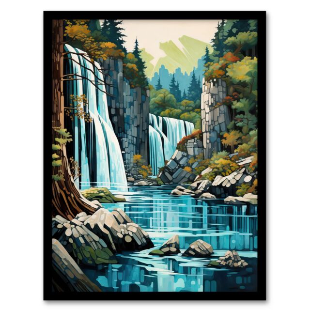 "Artery8 Wall Art Print Plitvice Lakes National Park Artwork Reserve In Croatia With Waterfalls Art Framed in Black - Size: W12"" x H16""" - image 1