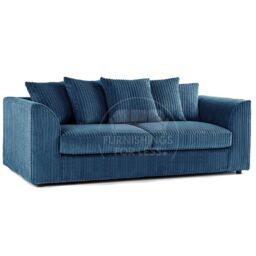 Furnishings For Less UK Luxor Jumbo Cord 3 + 2 + 1 Fabric 3 Piece Sofa Suite - Scatter Back in Blue - thumbnail 2