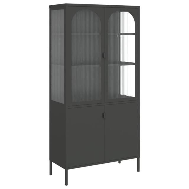 Berkfield Home Highboard Black 90x40x180 cm Glass & Steel - Size: 90 x 40 x 180 cm - image 1