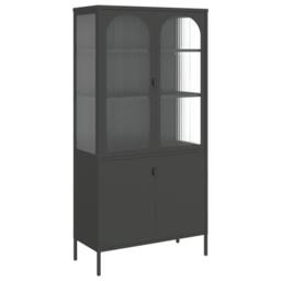 Berkfield Home Highboard Black 90x40x180 cm Glass & Steel - Size: 90 x 40 x 180 cm