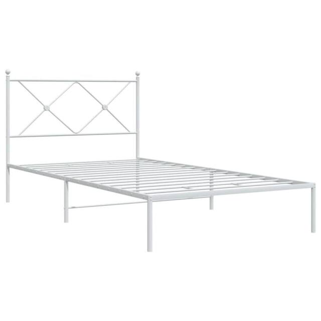 Berkfield Home Metal Bed Frame without Mattress with Headboard White 100x190cm - Size: 100x190 cm - image 1