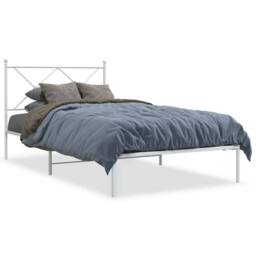 Berkfield Home Metal Bed Frame without Mattress with Headboard White 100x190cm - Size: 100x190 cm - thumbnail 3