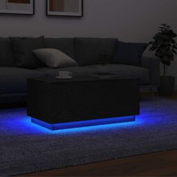 Berkfield Home Coffee Table with LED Lights Black Oak 90x49x40 cm - Size: 90 x 49 x 40 cm