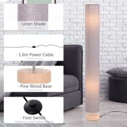 HOMCOM 120 cm Tall Floor Lamp for Warm Lighting in Living space Fabric Shade in Grey - thumbnail 5