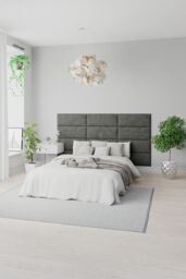 Aspire EasyMount Wall Mounted Upholstered Panels, Modular DIY Headboard in Kimiyo Linen Fabric (Pack of 4) in Silver - thumbnail 3