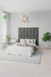 Aspire EasyMount Wall Mounted Upholstered Panels, Modular DIY Headboard in Kimiyo Linen Fabric (Pack of 4) in Silver - thumbnail 1