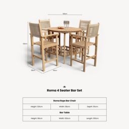 Royalcraft Roma 4 Seat Rope Bar Set with High Chairs in Beige - thumbnail 6