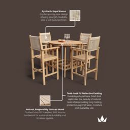 Royalcraft Roma 4 Seat Rope Bar Set with High Chairs in Beige - thumbnail 7