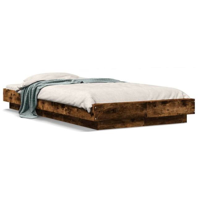 Berkfield Home Bed Frame with LED Lights without Mattress Smoked Oak 75x190cm in Brown - Size: 75x190 cm - image 1