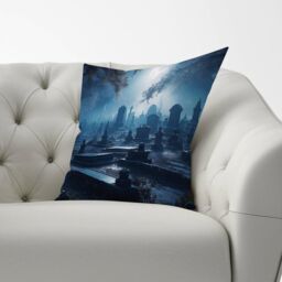 Warren Reed - Designer A Breathtaking Scene Of A Moonlit Graveyard Cushions in Blue - Size: 45 cm x 45 cm - thumbnail 2