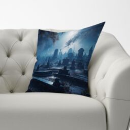 Warren Reed - Designer A Breathtaking Scene Of A Moonlit Graveyard Cushions in Blue - Size: 45 cm x 45 cm - thumbnail 3