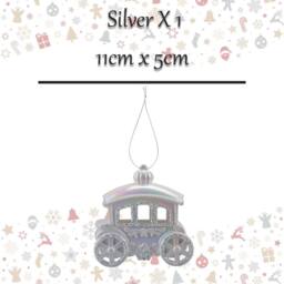 VFM e-Store Christmas Carriage Hanging Decoration 11cm x 5cm Silver X 1 - Size: 11 cm x 5 cm - thumbnail 2