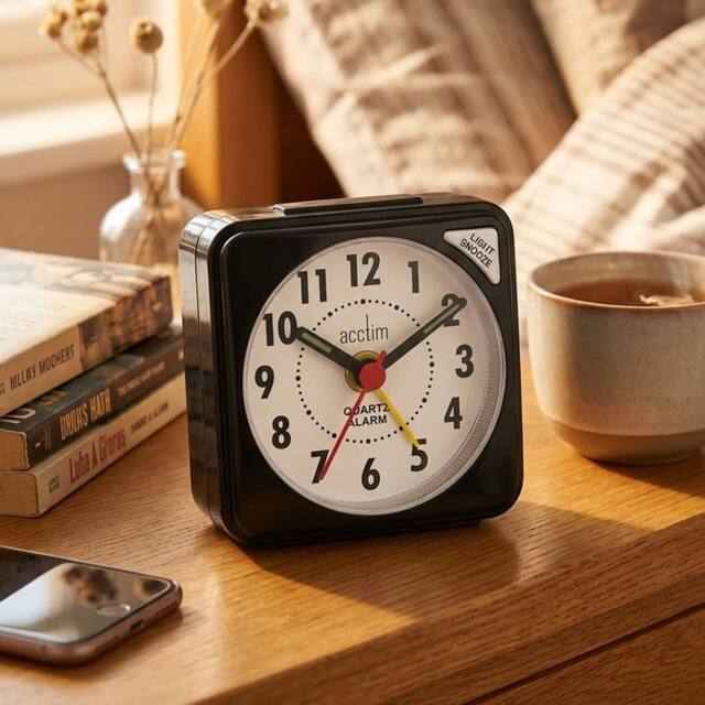 Dragodirect Quartz Travel Alarm Clock with Light & Snooze Compact & Reliable in Black - image 1