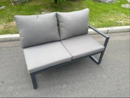 Fimous Aluminium 11 Pieces Garden Furniture Corner Sofa Set with Cushions Gas Fire Pit Dining Table Set with 3 Chairs 3 Footstools Dark Grey - thumbnail 4